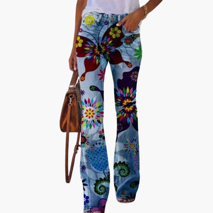 Fashionable Ladies Jeans with Fun Prints and Button Fly - Olytrend