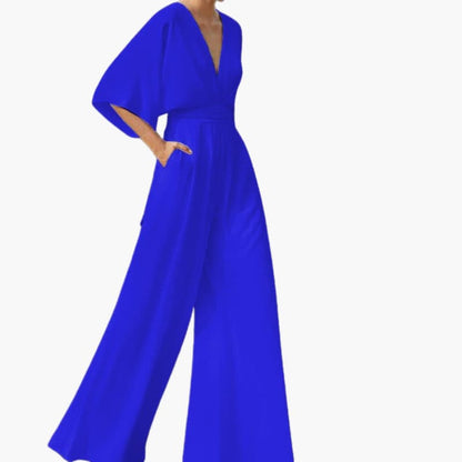 Women's V Neck Jumpsuit with Short Sleeves