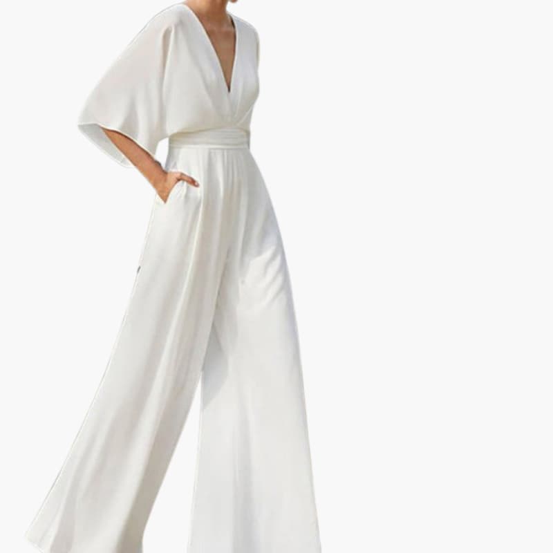Women's V Neck Jumpsuit with Short Sleeves