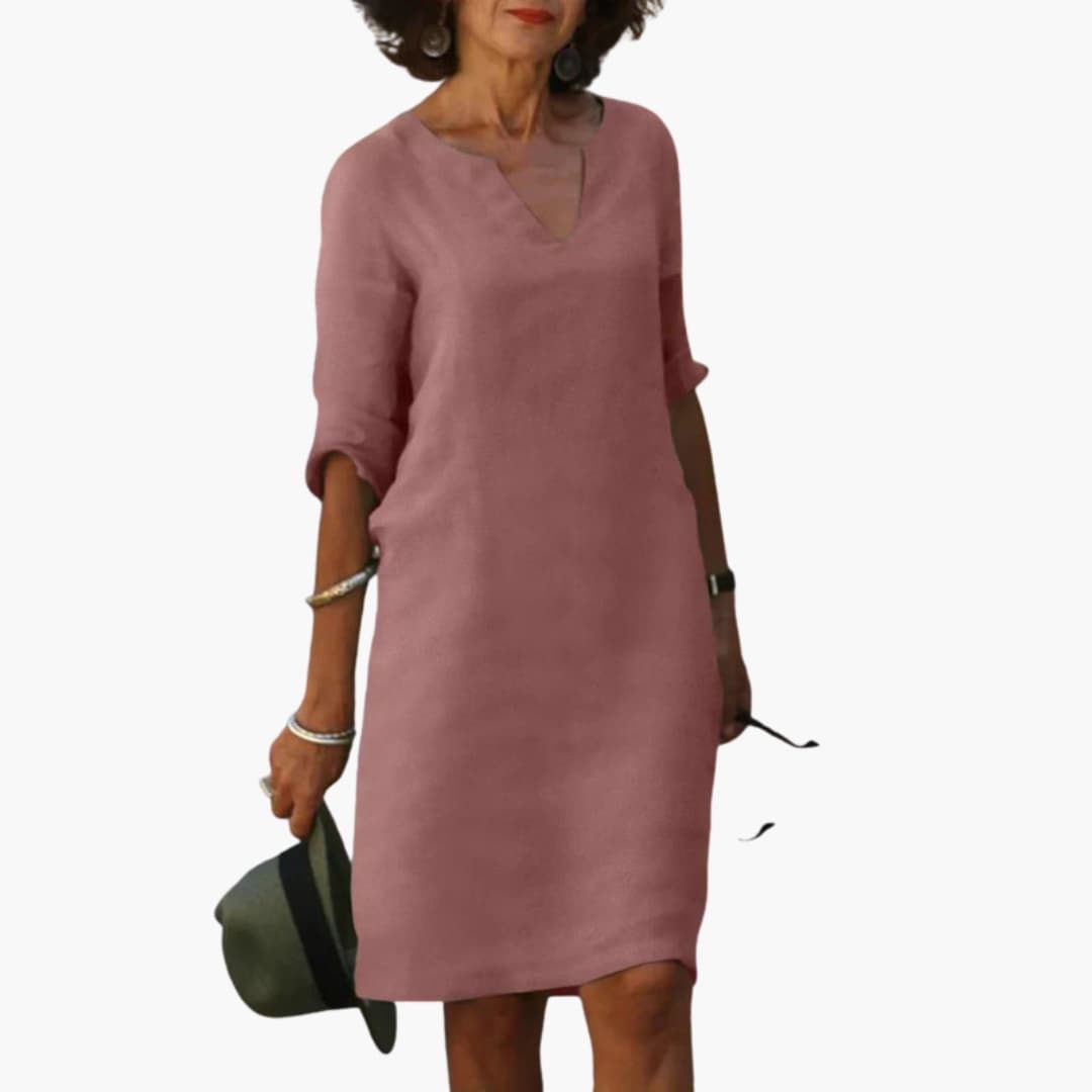 Casual V-Neck Midi Dress for Women