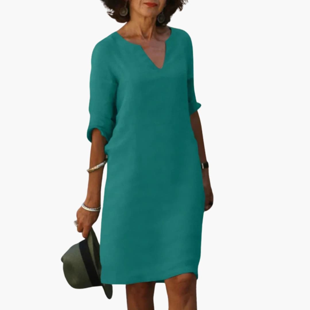 Casual V-Neck Midi Dress for Women - Olytrend