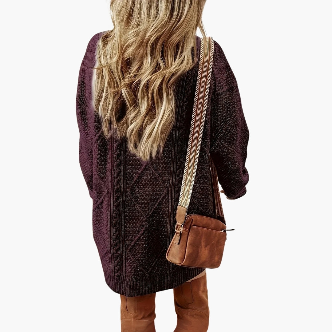 Cozy Crew Neck Knit Dress with Cable Pattern