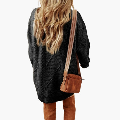 Cozy Crew Neck Knit Dress with Cable Pattern
