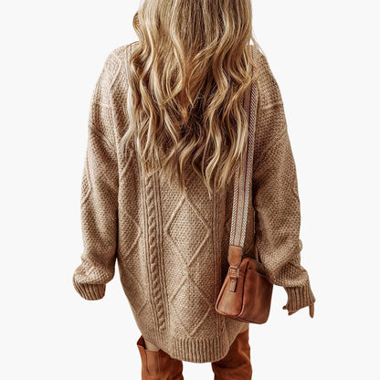 Cozy Crew Neck Knit Dress with Cable Pattern