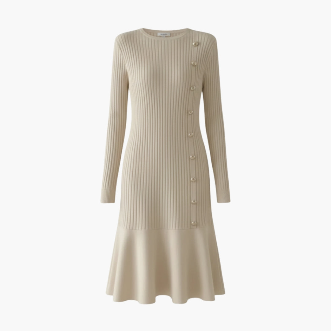 Women's Soft Sweater Dress with Buttons and Cable Knit - Olytrend