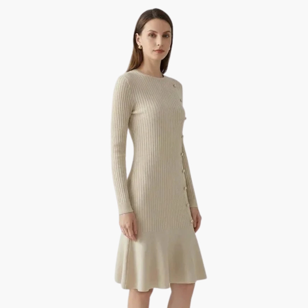 Women's Soft Sweater Dress with Buttons and Cable Knit