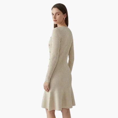 Women's Soft Sweater Dress with Buttons and Cable Knit