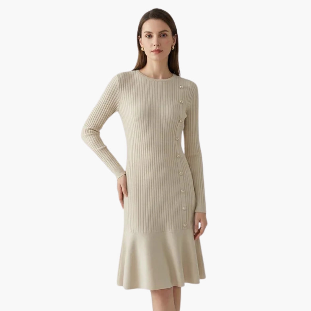 Women's Soft Sweater Dress with Buttons and Cable Knit