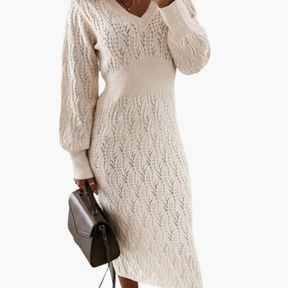 Classic Fit Winter Knit Dress with Crew Neck - Olytrend