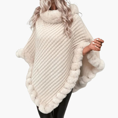 Cozy Women's Oversized Faux Fur Poncho Sweater