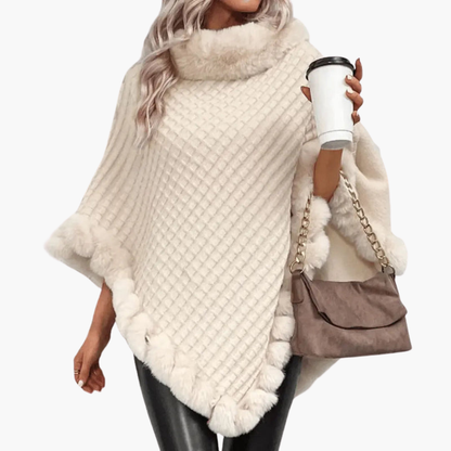 Cozy Women's Oversized Faux Fur Poncho Sweater