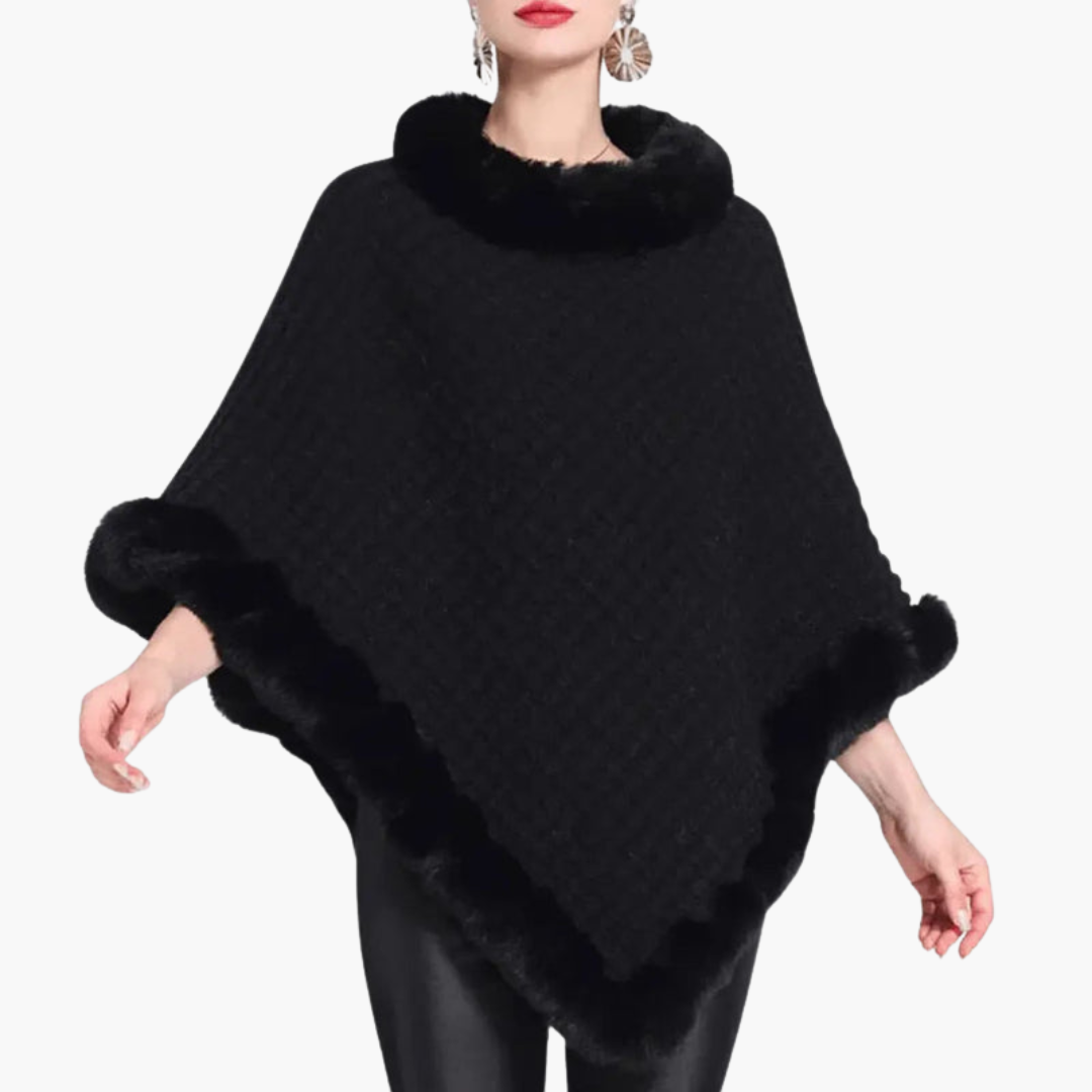 Cozy Women's Oversized Faux Fur Poncho Sweater
