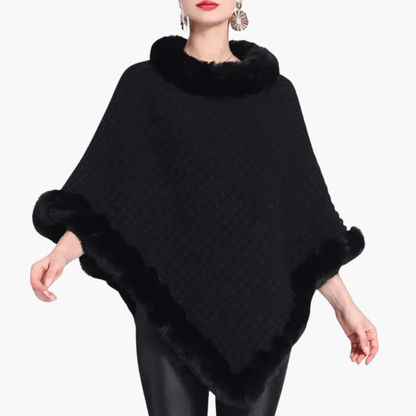 Cozy Women's Oversized Faux Fur Poncho Sweater