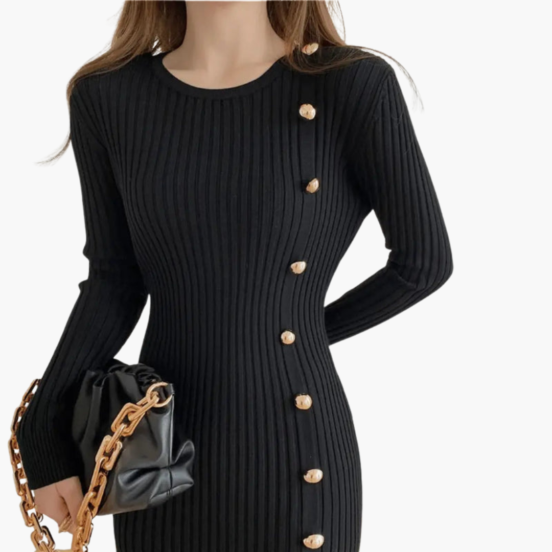 Women's Soft Sweater Dress with Buttons and Cable Knit