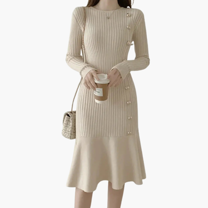 Women's Soft Sweater Dress with Buttons and Cable Knit