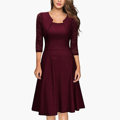 Feminine Floral Midi Dress with Flared Hem and Fitted Waist