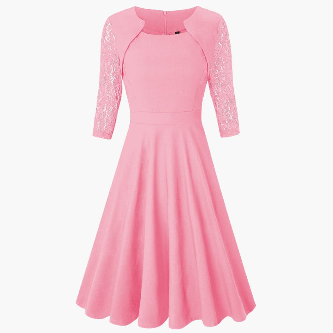 Feminine Floral Midi Dress with Flared Hem and Fitted Waist - Olytrend