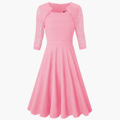 Feminine Floral Midi Dress with Flared Hem and Fitted Waist - Olytrend