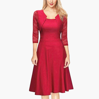 Feminine Floral Midi Dress with Flared Hem and Fitted Waist
