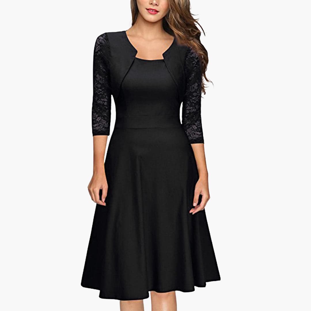 Feminine Floral Midi Dress with Flared Hem and Fitted Waist
