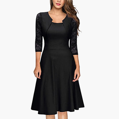 Feminine Floral Midi Dress with Flared Hem and Fitted Waist
