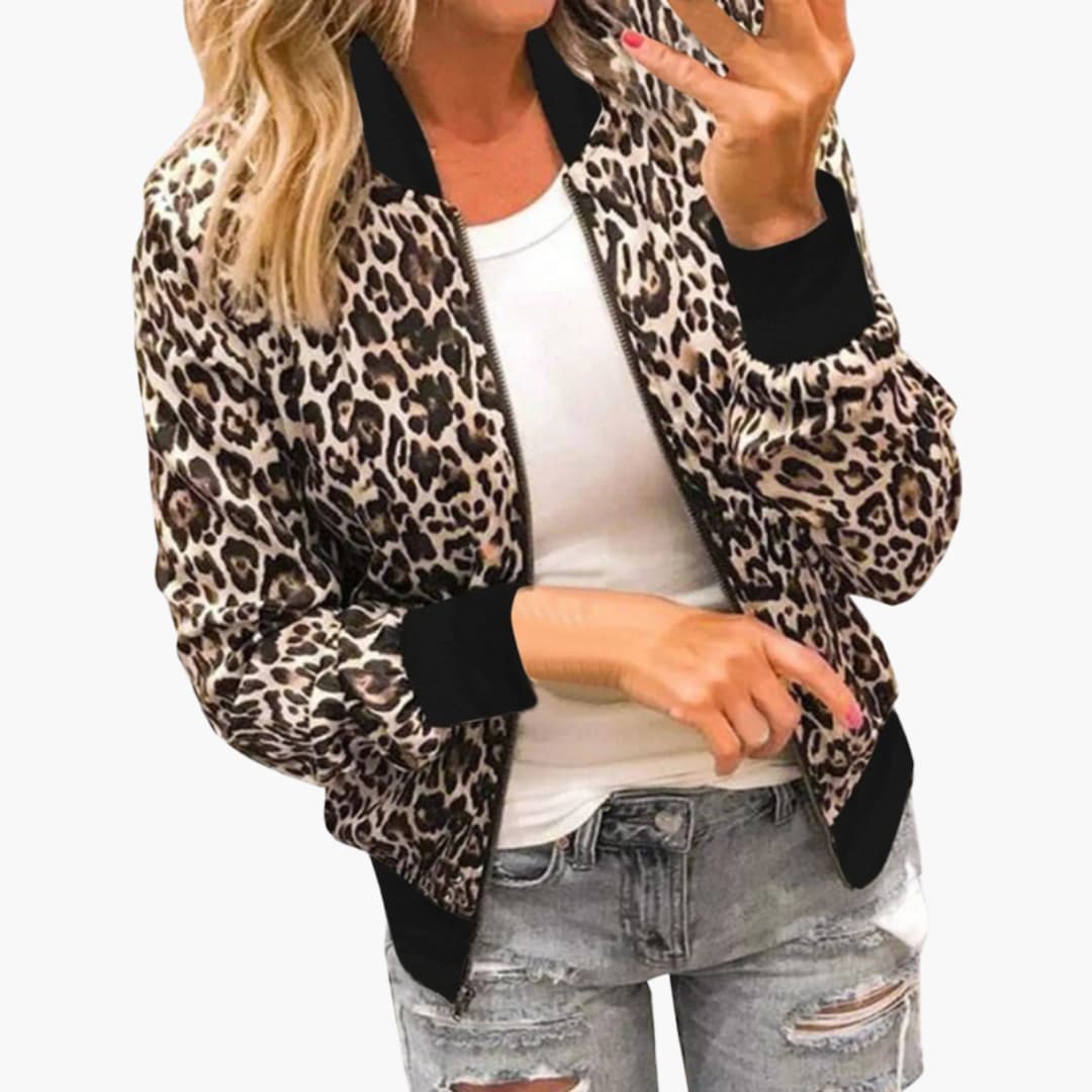 Fashionable Leopard Zip Up Women's Jacket - Olytrend