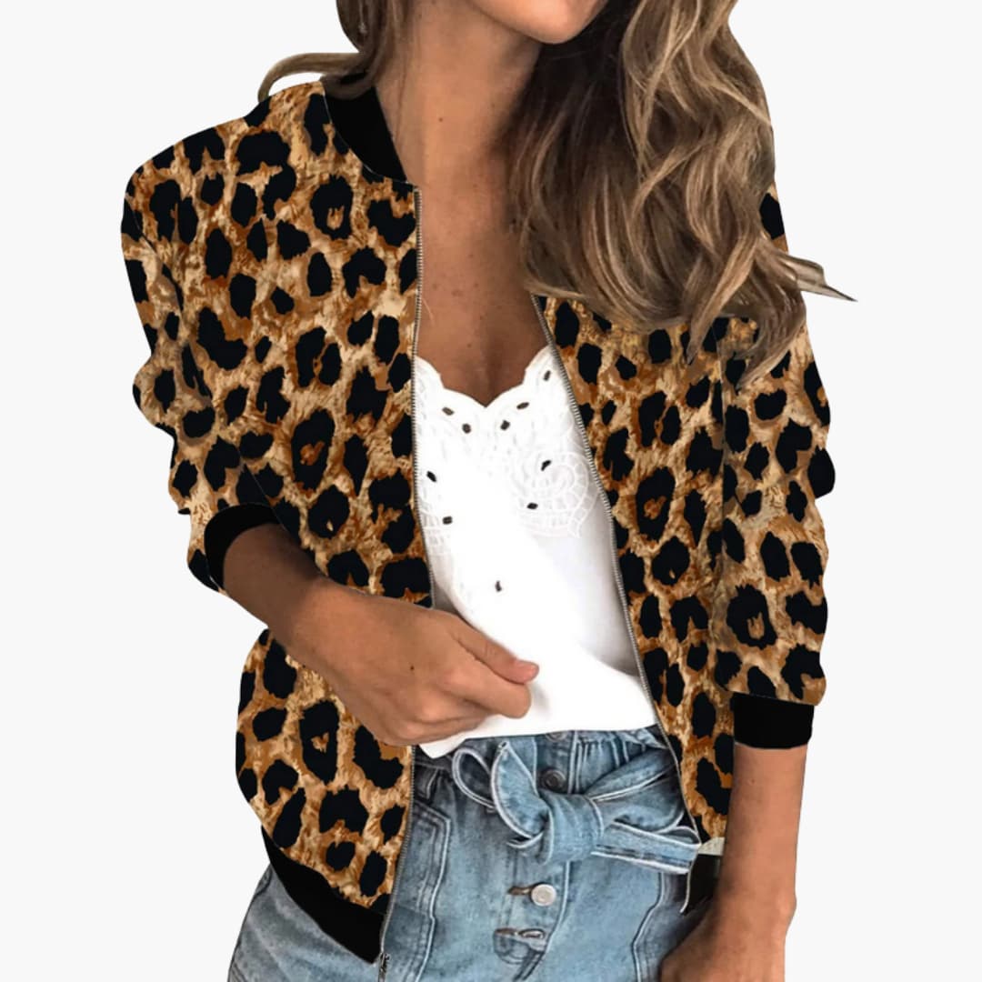 Fashionable Leopard Zip Up Women's Jacket