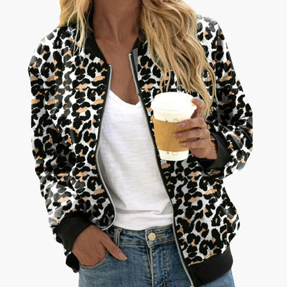 Fashionable Leopard Zip Up Women's Jacket