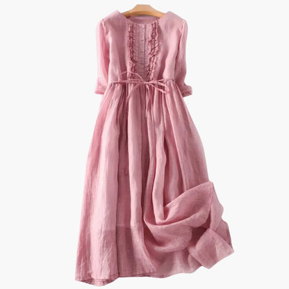 Elegant Maxi Dress with Front Buttons and Waist Tie - Olytrend