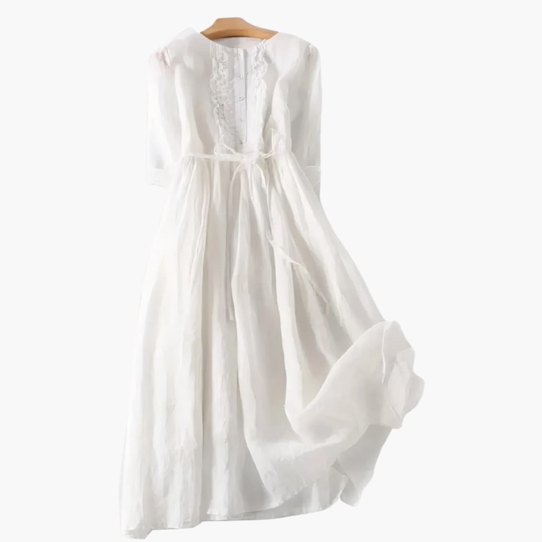 Elegant Maxi Dress with Front Buttons and Waist Tie