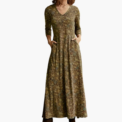 Vintage Floral Maxi Dress with Full Sleeves