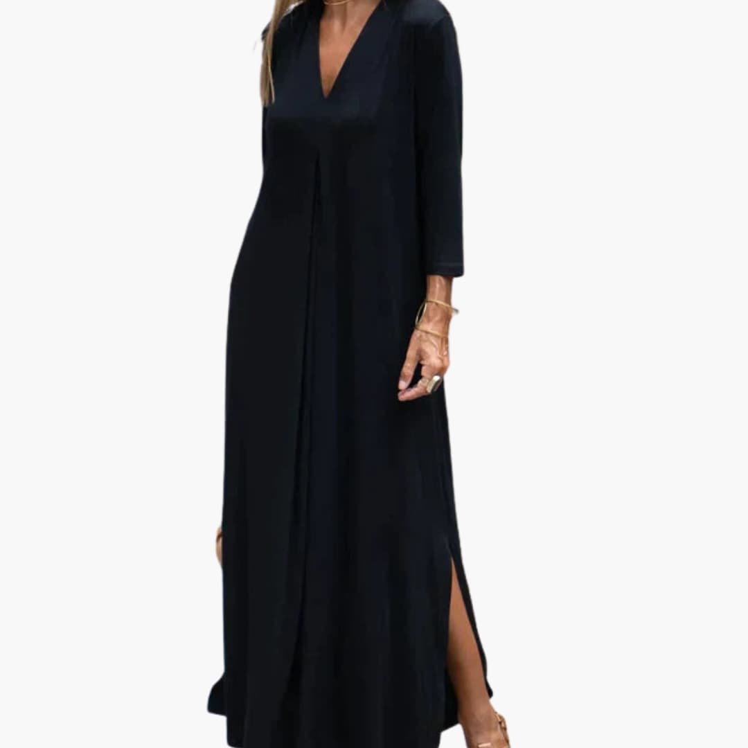 Elegant Floor Length Dress with Round Neckline - Olytrend