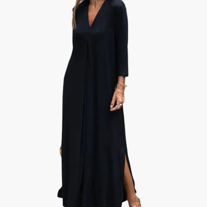 Elegant Floor Length Dress with Round Neckline - Olytrend