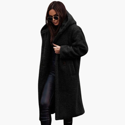 Ladies Warm Parka Coat - Button Up with Pockets
