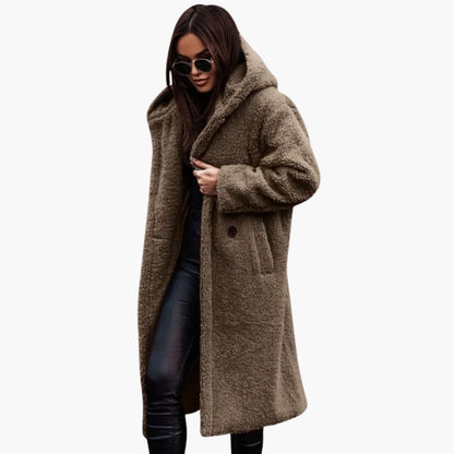 Ladies Warm Parka Coat - Button Up with Pockets