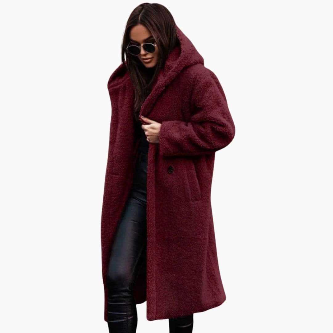 Ladies Warm Parka Coat - Button Up with Pockets