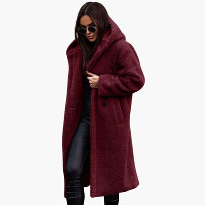 Ladies Warm Parka Coat - Button Up with Pockets