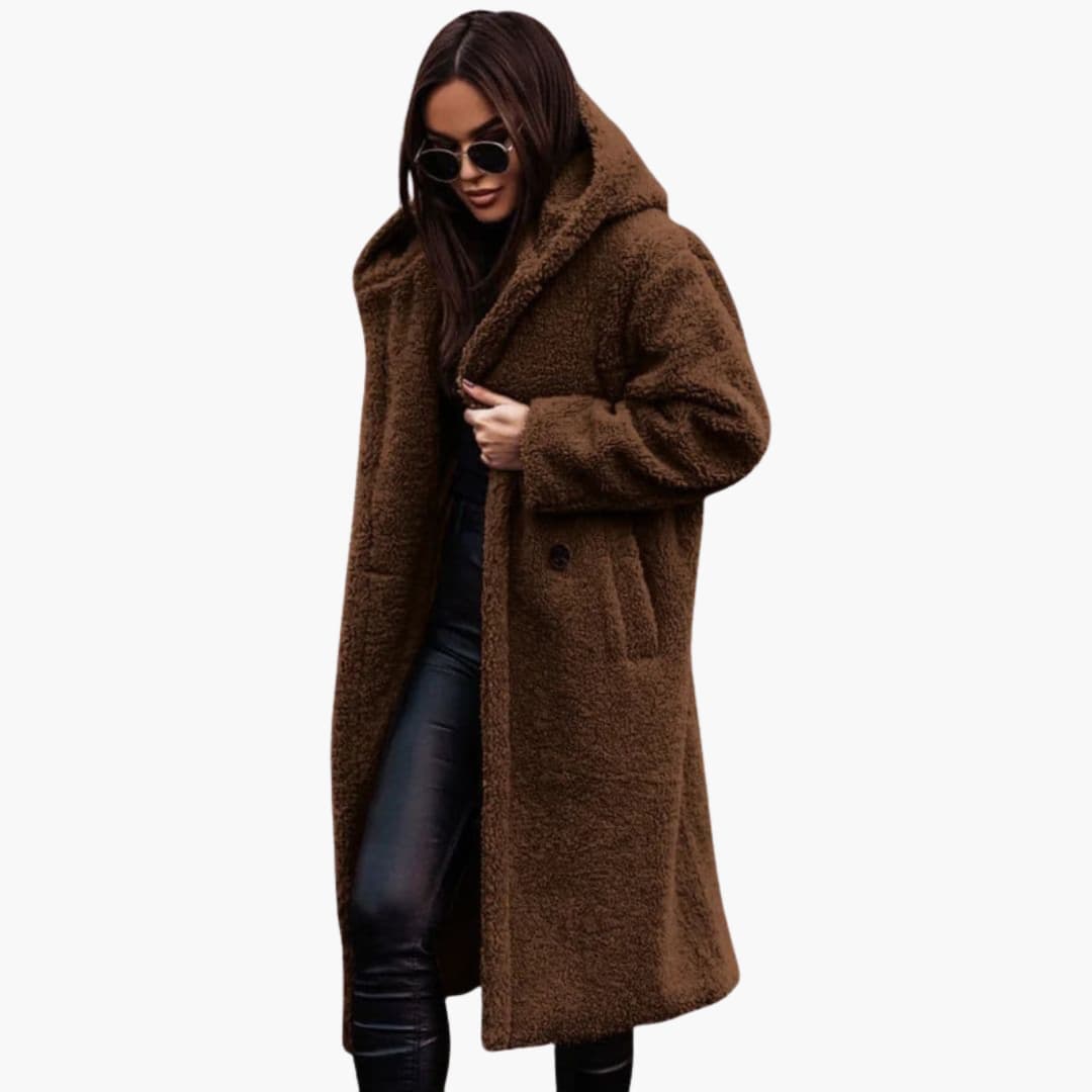 Ladies Warm Parka Coat - Button Up with Pockets