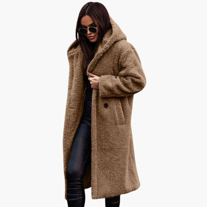 Ladies Warm Parka Coat - Button Up with Pockets