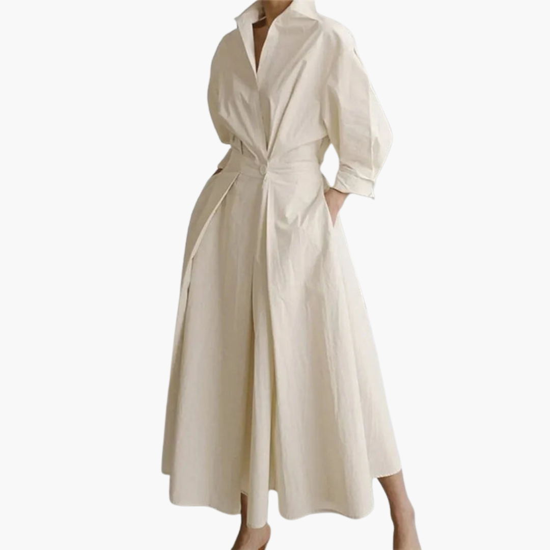 Ladies Elegant Maxi Dress with Belted Waist and Buttons