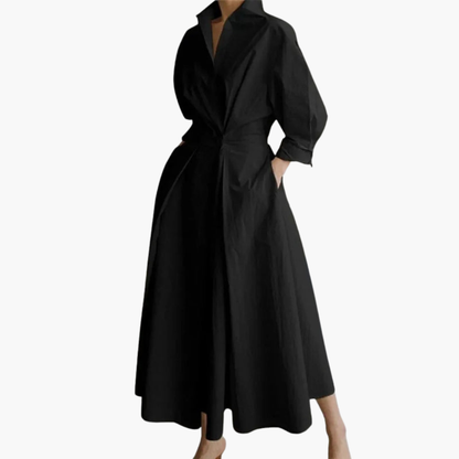 Ladies Elegant Maxi Dress with Belted Waist and Buttons