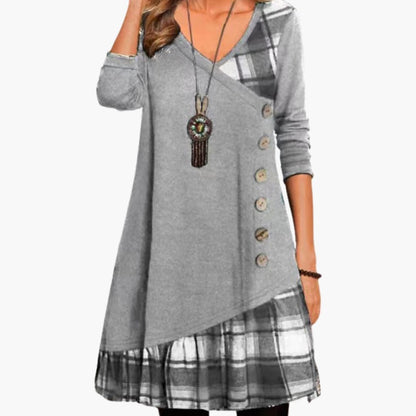 Classic Plaid Long Sleeve A-Line Dress