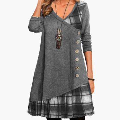Classic Plaid Long Sleeve A-Line Dress