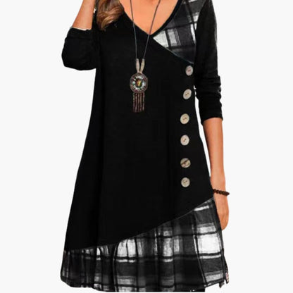 Classic Plaid Long Sleeve A-Line Dress - Olytrend