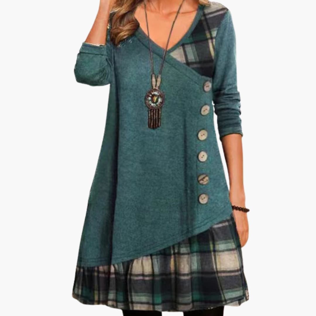 Classic Plaid Long Sleeve A-Line Dress