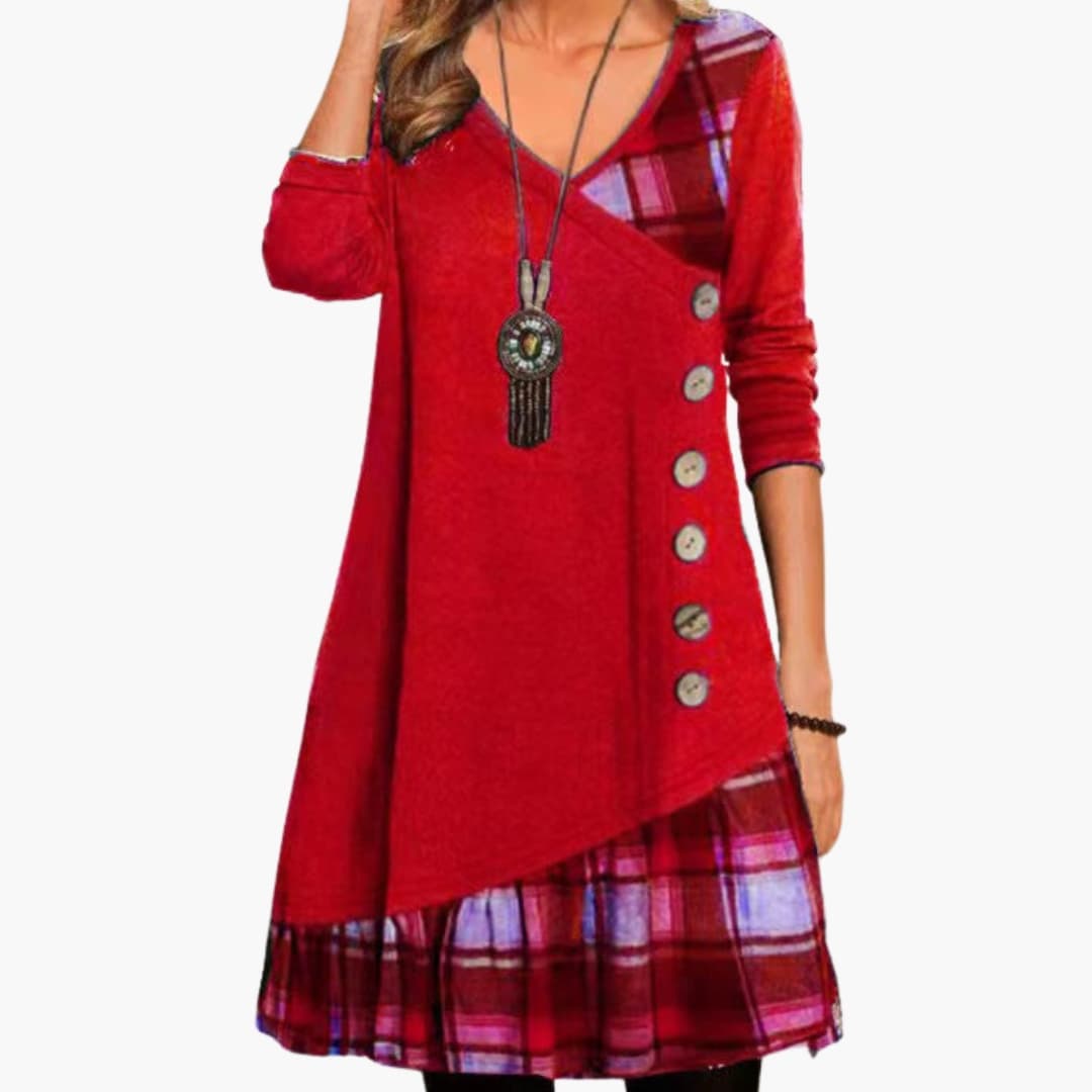 Classic Plaid Long Sleeve A-Line Dress