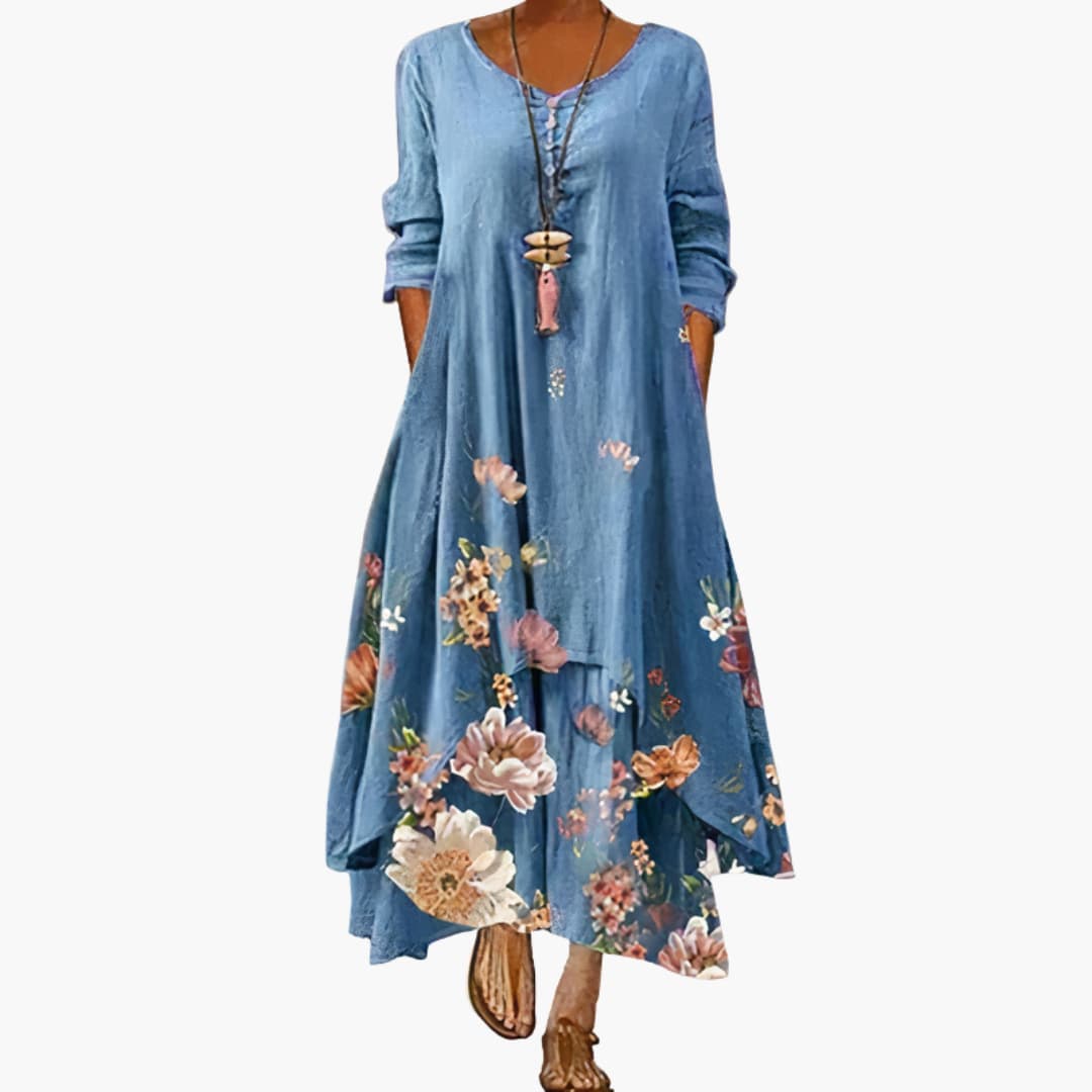 Ladies Classic Fit Dress with Pockets and Crew Neck