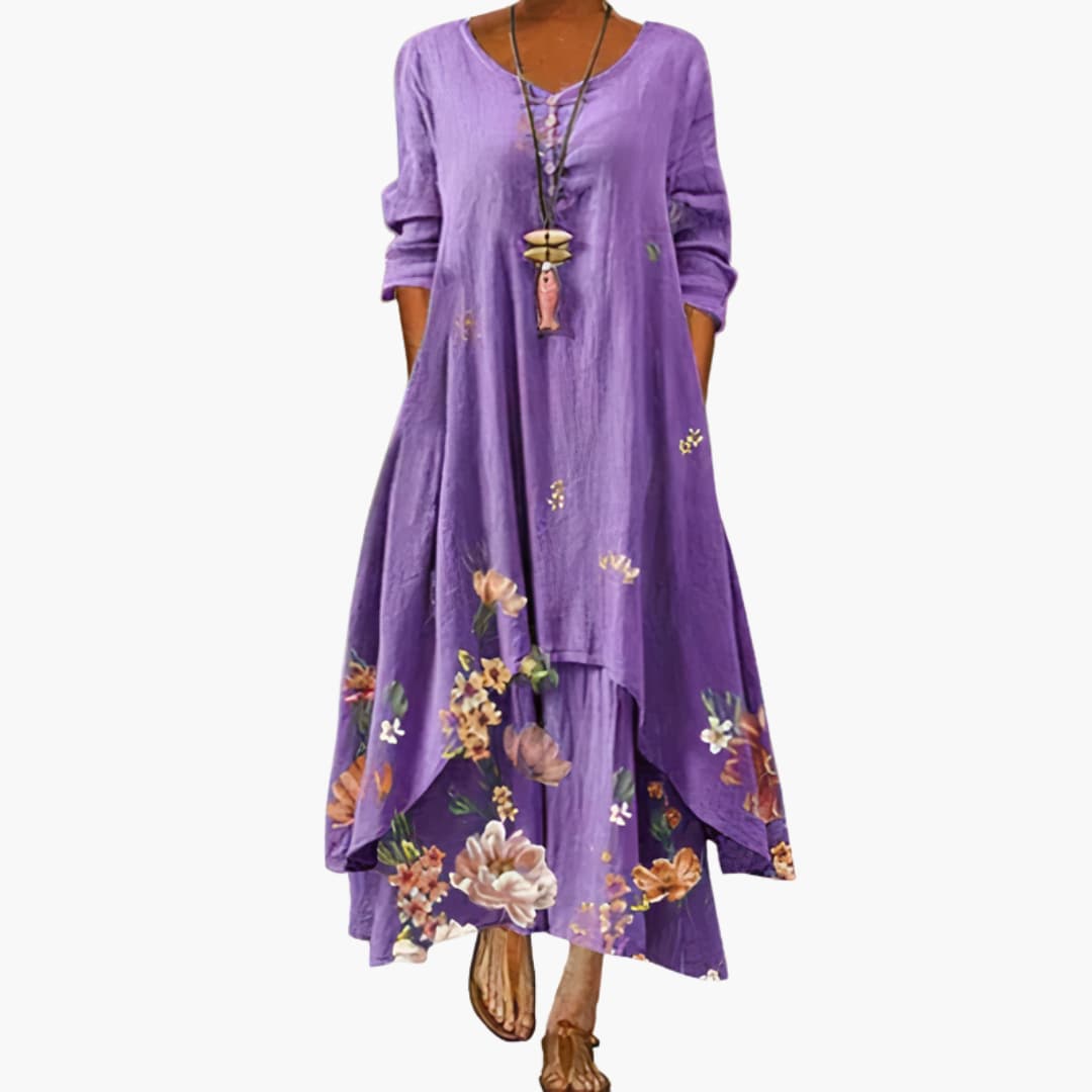 Ladies Classic Fit Dress with Pockets and Crew Neck - Olytrend