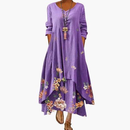 Ladies Classic Fit Dress with Pockets and Crew Neck - Olytrend