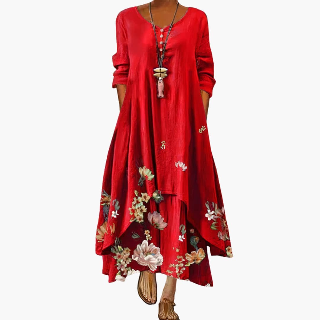 Ladies Classic Fit Dress with Pockets and Crew Neck